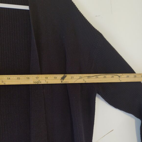 Ann Taylor Chunky Ribbed Knit Cashmere Blend Cardigan Black Open Sweater L-XL - Picture 3 of 5